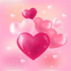 粉红甜蜜立体爱心透明气球情人节七夕促销背景矢量图片素材