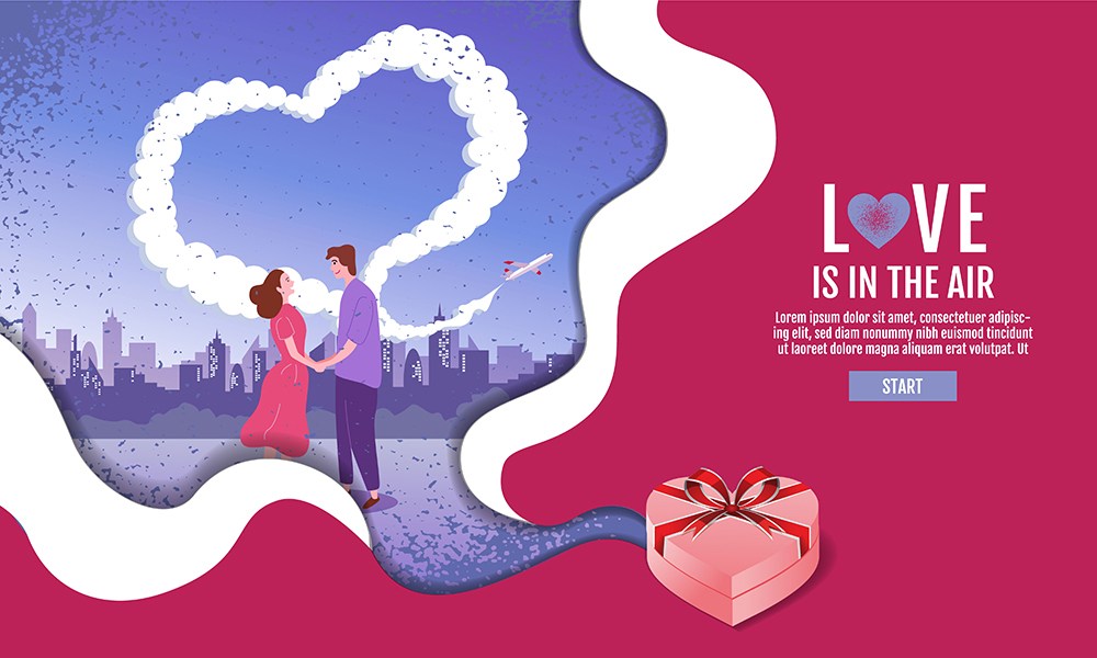 浪漫情侣爱心礼物情人节促销横幅海报背景矢量素材