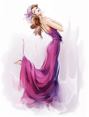 穿着紫色礼服裙的彩绘美女 