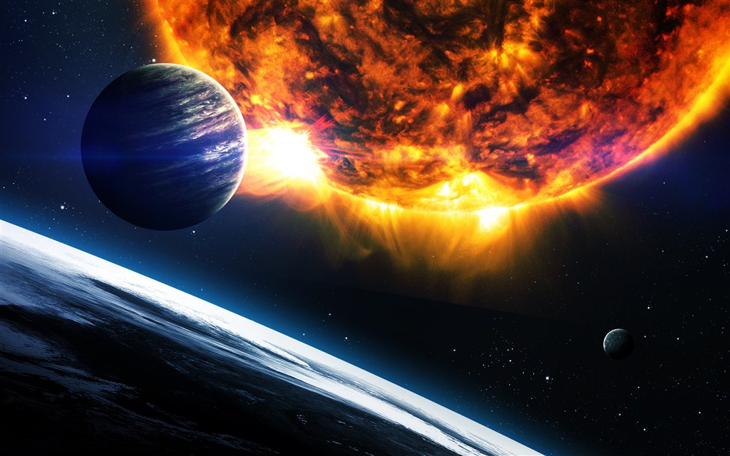 宇宙中的星球和太阳高清图片