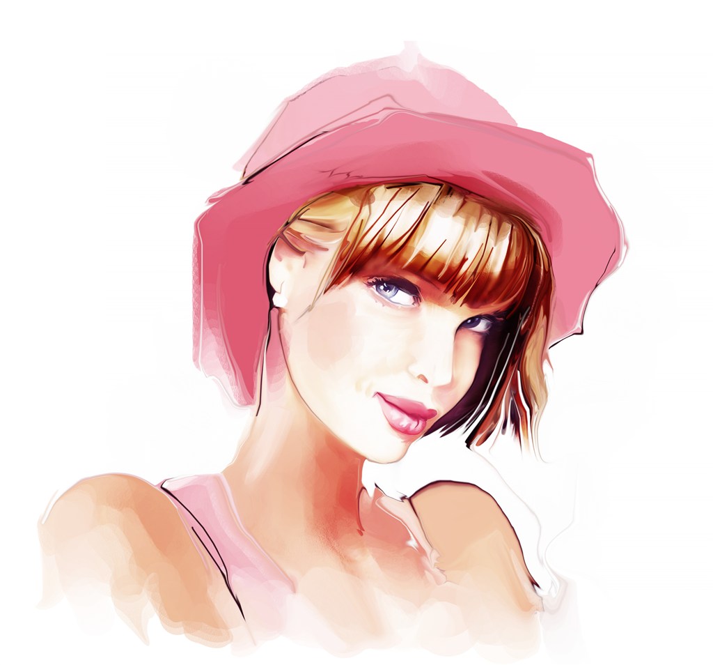 戴着粉红色小礼帽的彩绘美女高清图片