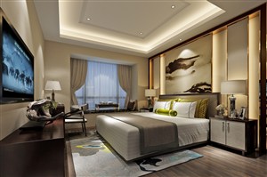 新中式风格水墨画装饰卧室装修效果图