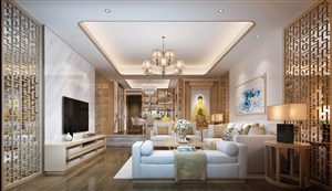 精美木质雕刻艺术客厅装修效果图三居室风格设计