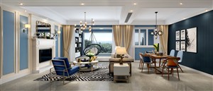浅蓝色调地中海风格客厅装修效果图