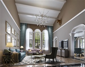 欧式古典风格别墅客厅装修效果图