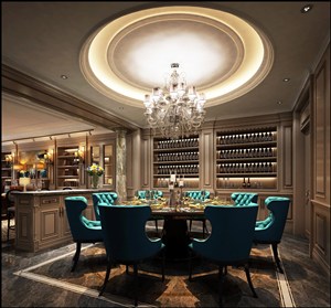 蓝色餐椅装饰美式风格餐厅装修效果图