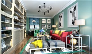 两居室客厅装修效果图浅蓝色调清新自然设计