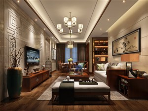 灰金色调搭配棕色设计客厅装修效果图中式风格设计