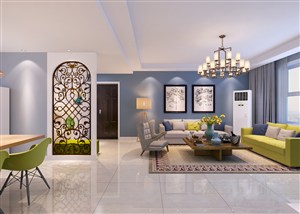 美式风格客厅装修效果图中国结花纹壁画装饰设计