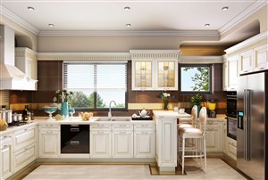 美式风格厨房装修效果图带双人吧台装饰设计