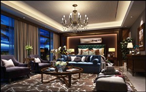 三居室美式风格客厅装修效果图豪华气派装饰设计