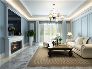 美式风格客厅装修效果图蓝色清新设计