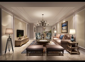 棕色调三居室美式风格客厅装修效果图