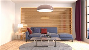 实木条纹背景墙装饰现代风格客厅装修效果图两居室设计