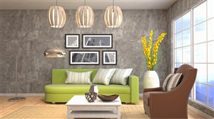 现代风格客厅装修效果图绿色沙发装饰设计