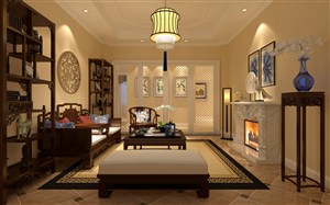 简欧与中式风格结合的客厅装修效果图