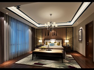 水墨画地毯装饰卧室装修效果图新中式风格设计