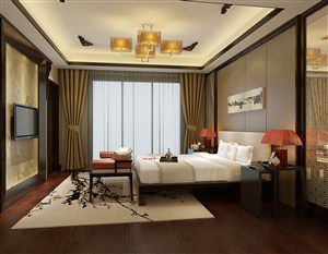 梅花地毯装饰卧室装修效果图新中式风格设计