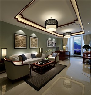 淡绿色小清新调客厅装修效果图新中式风格设计