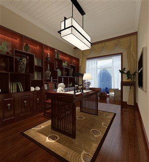 书房装修效果图以红木家具装饰为主的新中式风格设计