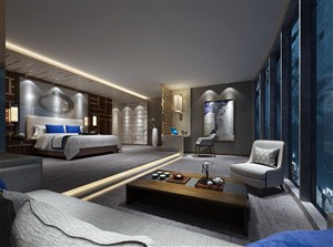 蓝色调大型主卧室装修效果图设计