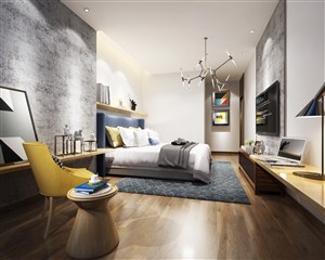 灰色调卧室装修效果图两面墙壁长条桌装饰设计实用
