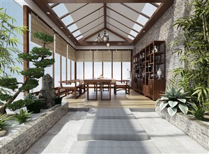 新中式入户花园娱乐茶室装修效果图