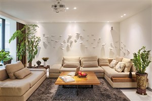 三居室现代风格客厅装修效果图一群立体鱼背景墙装饰设计