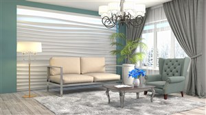 现代风格客厅客厅装修效果图两居室条纹银白色背景墙装饰设计