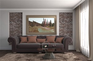 两居室现代风格客厅装修效果图红砖墙面壁纸设计
