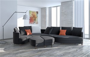 三居室现代风格客厅装修效果图半圆形沙发装饰设计
