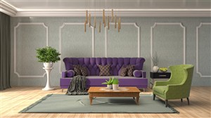 现代风格客厅装修效果图紫色沙发装饰简约设计