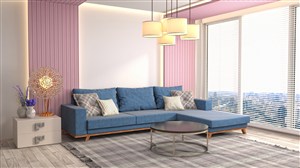 蓝粉色调两居室现代风格客厅装修效果图