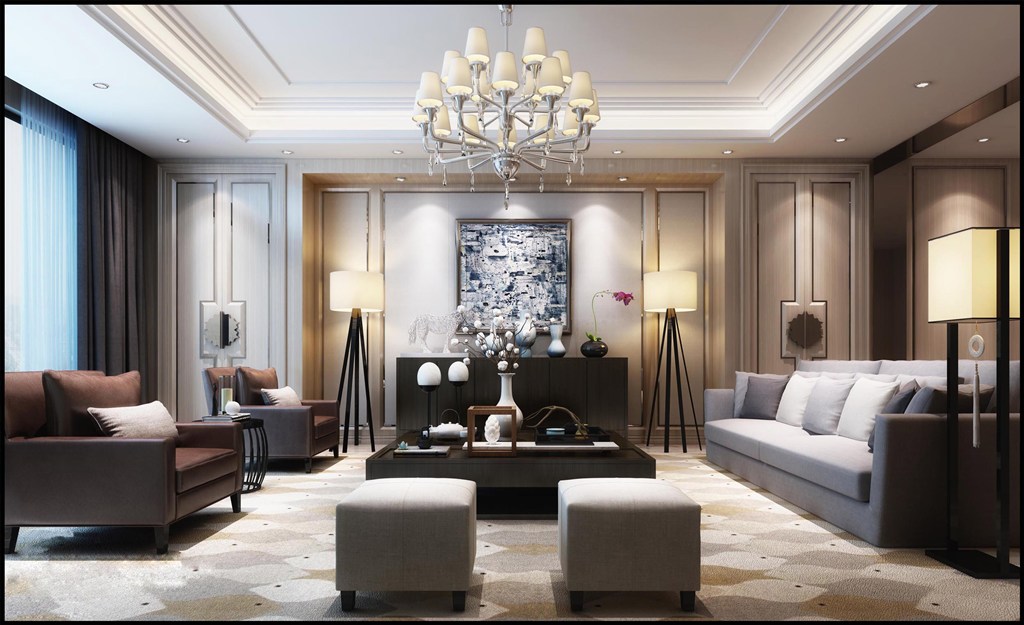 新中式风格客厅装修效果图简单素雅装饰设计