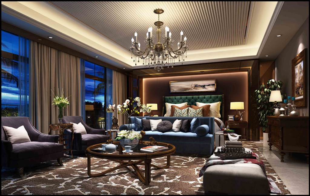 三居室美式风格客厅装修效果图豪华气派装饰设计