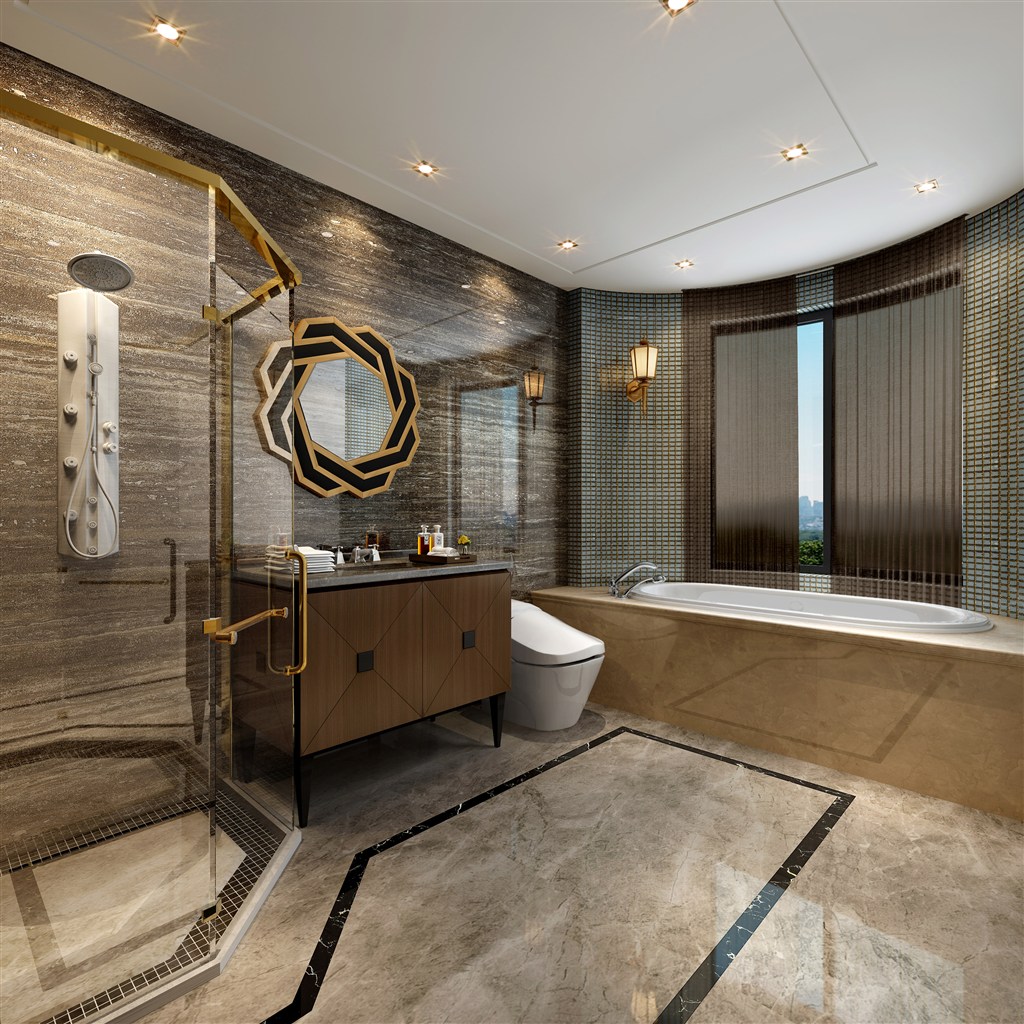 玫瑰镜浴缸装饰酒店卫生间装修效果图