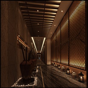 棕色调复古走廊电梯井装修效果图