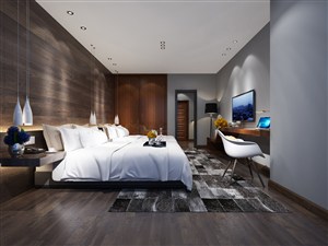 实木家具大床装饰酒店客房装修效果图