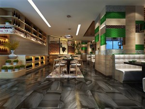 欧美风格自助餐厅装修效果图绿意酒柜装饰设计