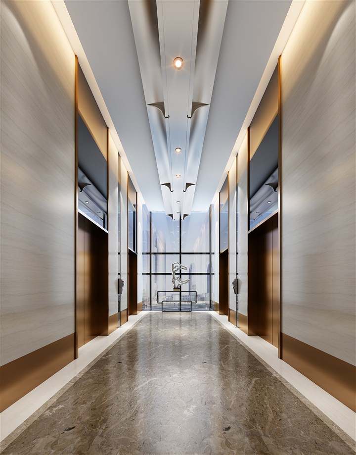 现代简约风格走廊电梯井装修效果图