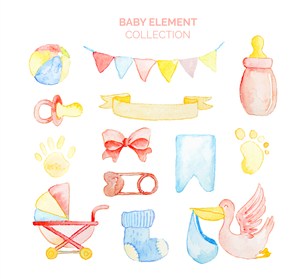 13款水彩绘可爱婴儿元素矢量图 