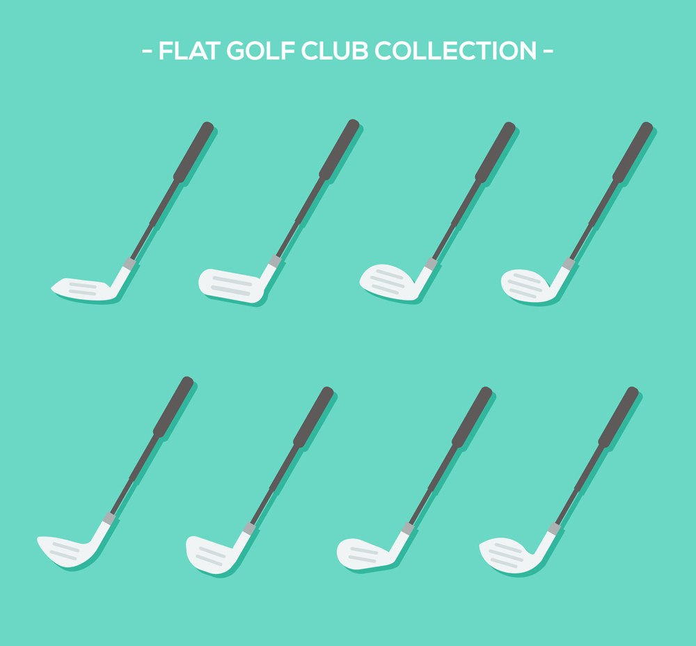 8款白色扁平化高尔夫球杆矢量图 