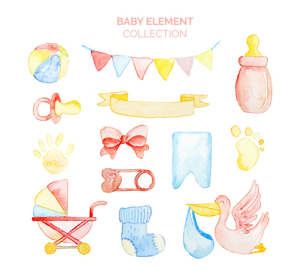 13款水彩绘可爱婴儿元素矢量图 