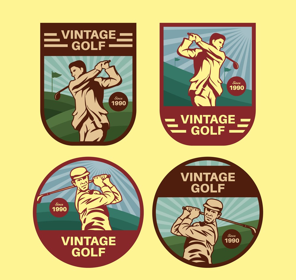 4款复古高尔夫球人物标签矢量图