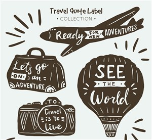 创意度假图案旅行语标签设计矢量图