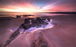 黄昏沙滩海景风景画