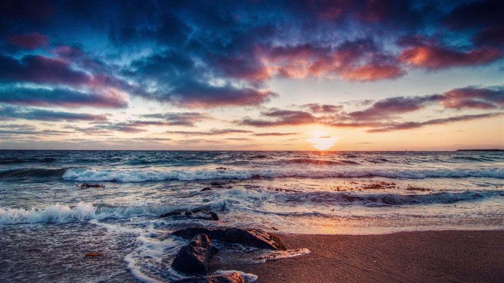 沙灘海景海浪風景畫