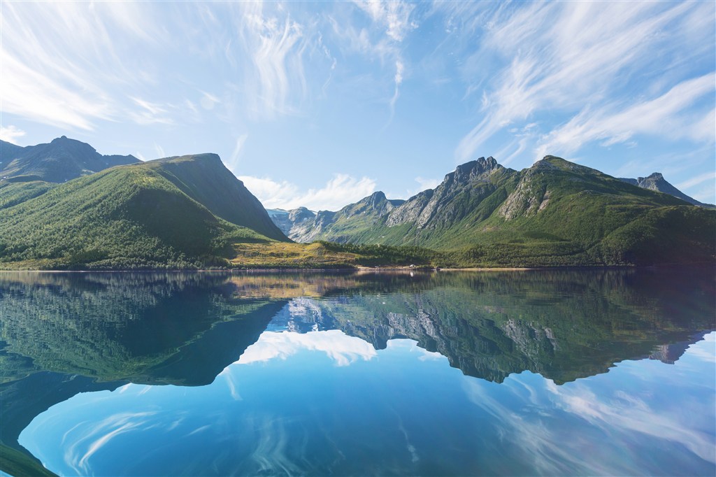 蓝天白云湖畔美景