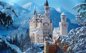 雪山雪景城堡风景画