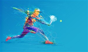 多彩抽象打网球的运动员高清图片